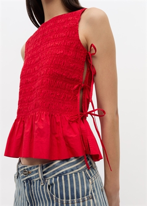 Cotton poplin smock tie string top Racing Red W0904 Ganni 